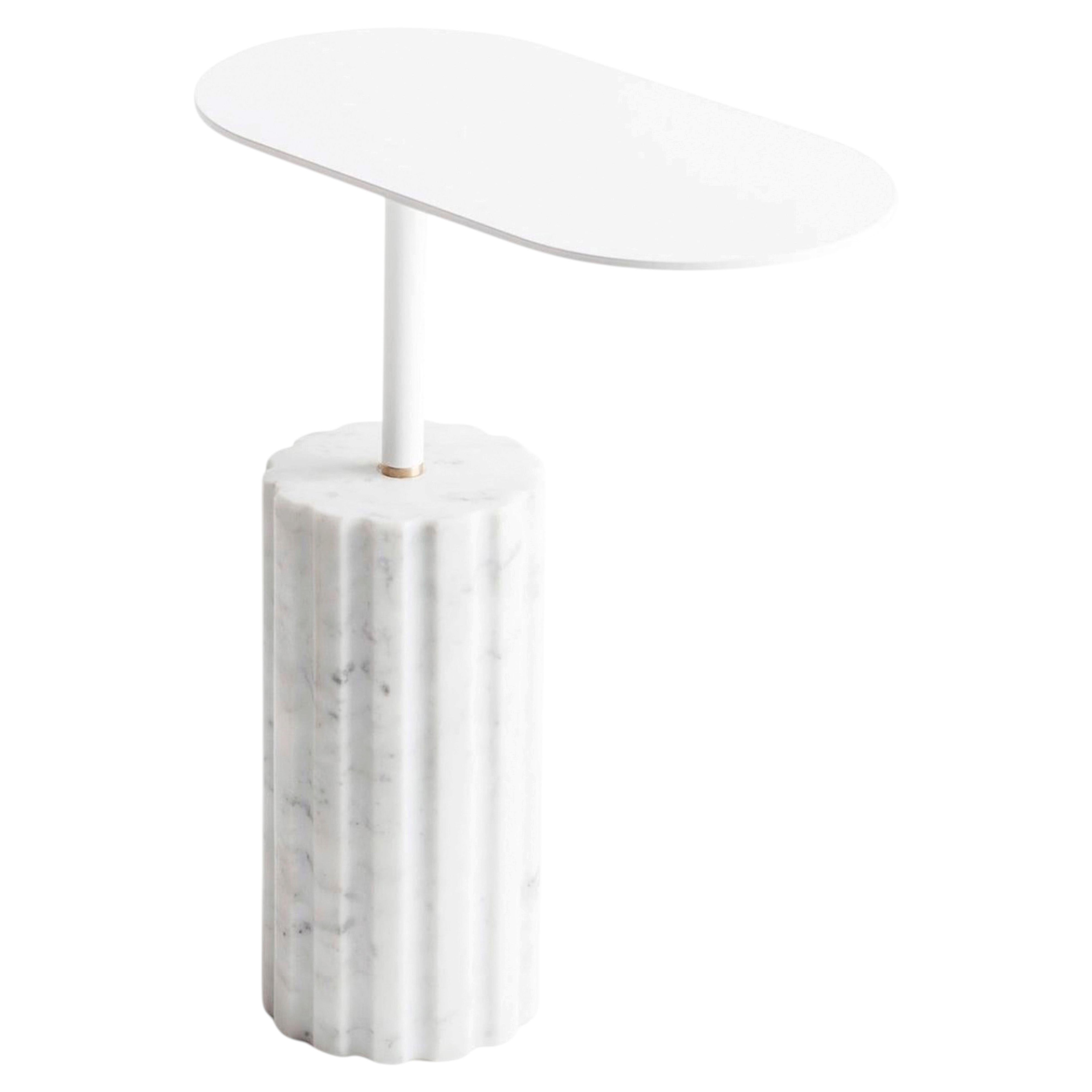 S.S. White Marble Minimalist Oval Side Table "Column Side Table S"
