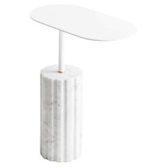 S.S. White Marble Minimalist Oval Side Table "Column Side Table S"