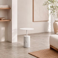 White Carrara Marble Minimalist Round Side Table “Column Side Table Round L”