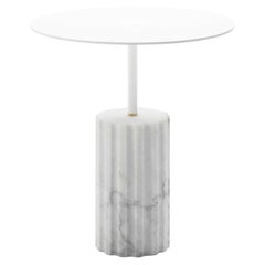 White Carrara Marble Minimalist Round Side Table “Column Side Table Round L”