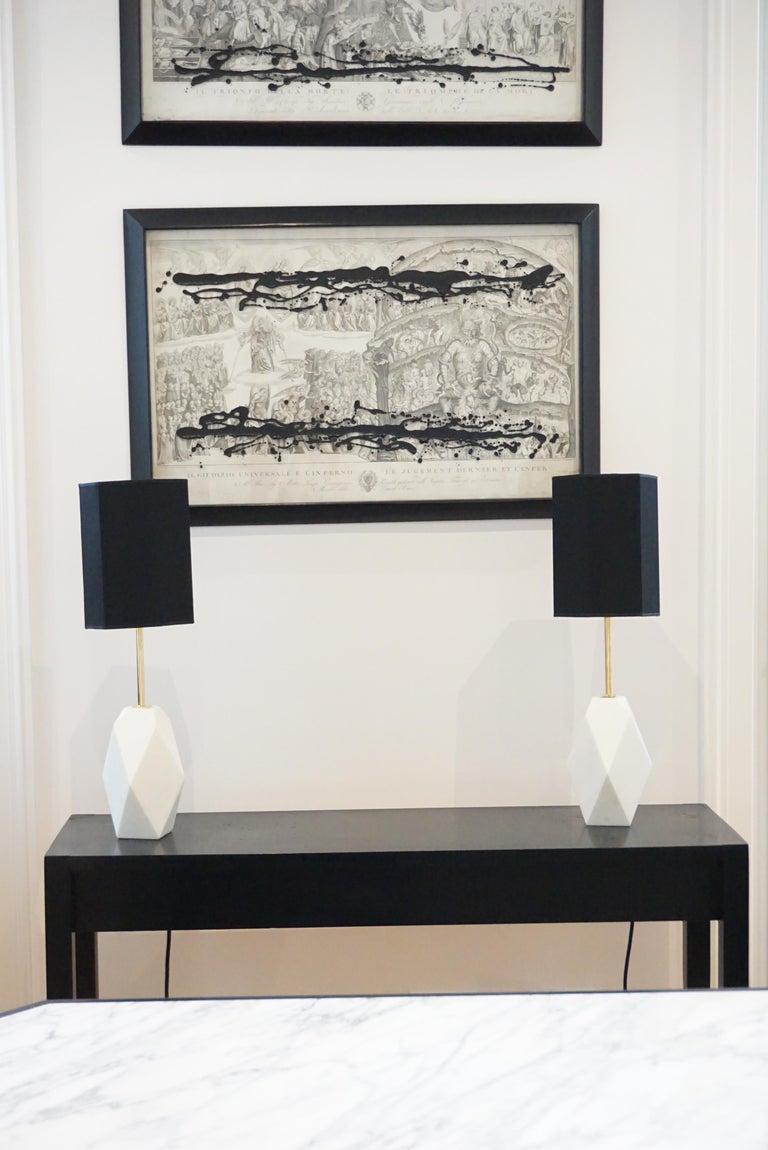 White Carrara Marble Pair of Sculptural Table Lamps "Prisma" by Lorenzo Ciompi For Sale at 1stDibs
