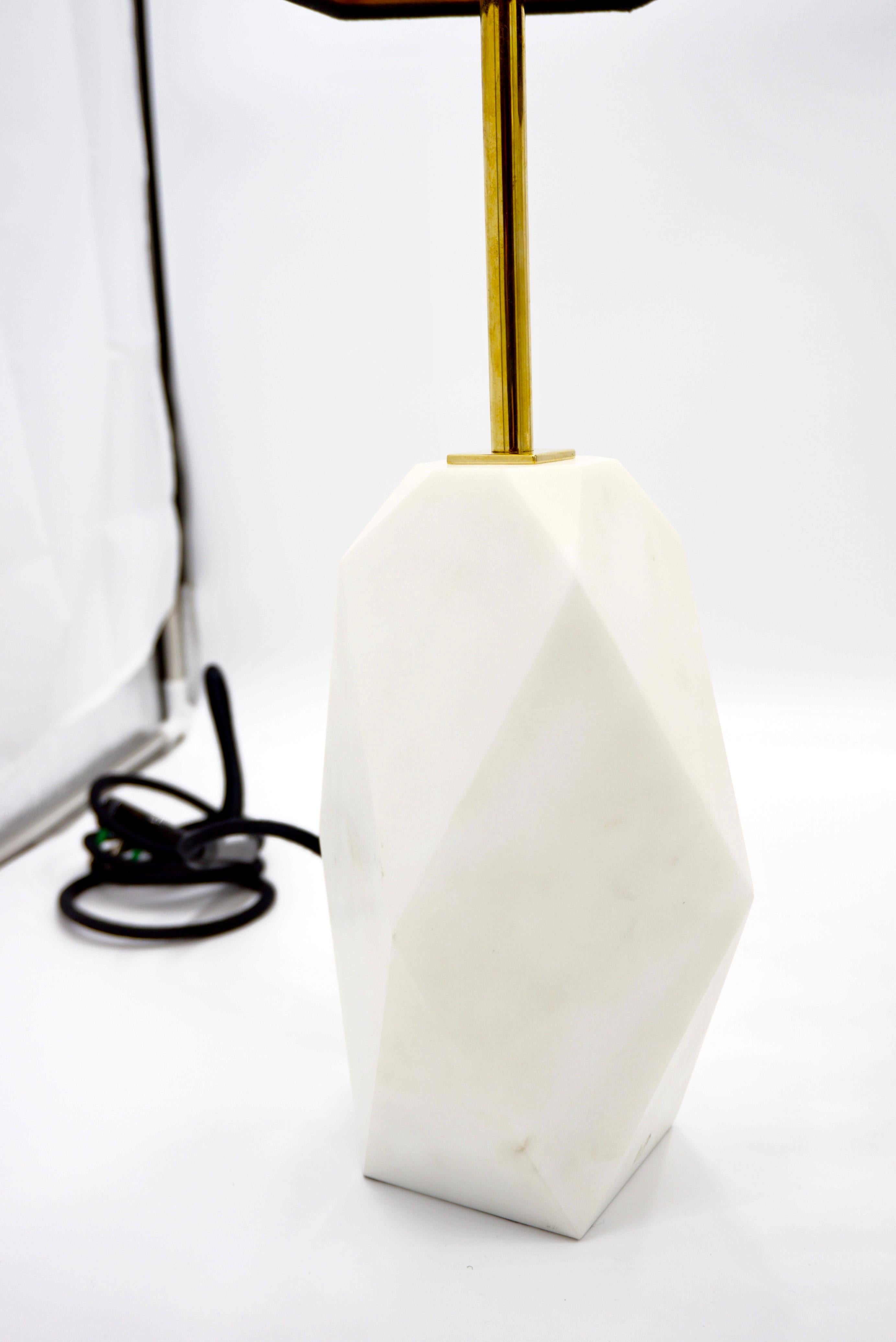 Cotton White Carrara Marble Pair of Sculptural Table Lamps 
