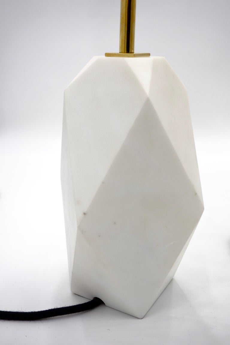 White Carrara Marble Pair of Sculptural Table Lamps "Prisma" by Lorenzo Ciompi For Sale at 1stDibs