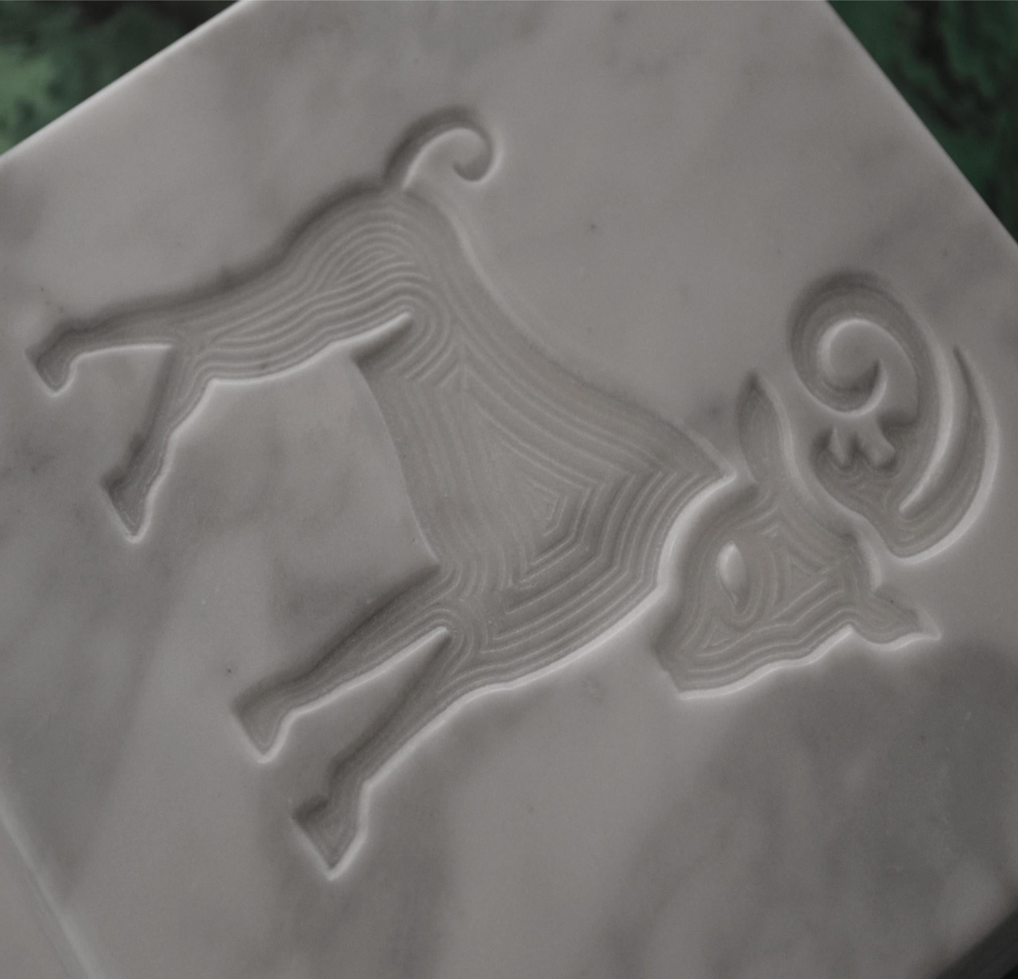 White Carrara Italian Marble Paperweight Inlaid Zodiac Sign 2