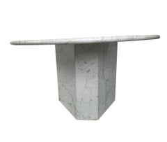 White Carrara Marble Round Table with 3-Sided Polygon Base