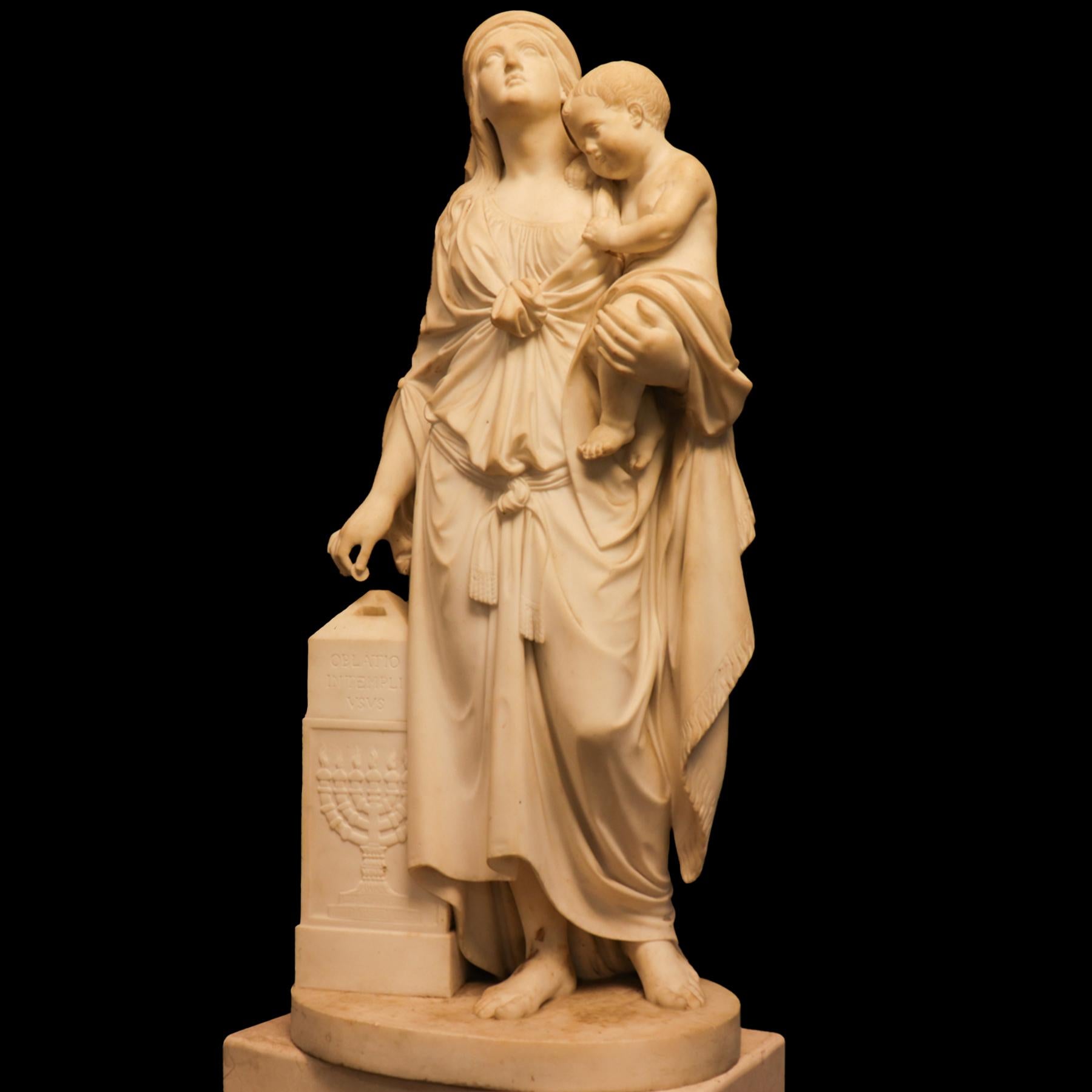 Skulptur von Hannah und Samuel aus weißem Carrara-Marmor von F. Andrei. Inv. E. im Angebot 4