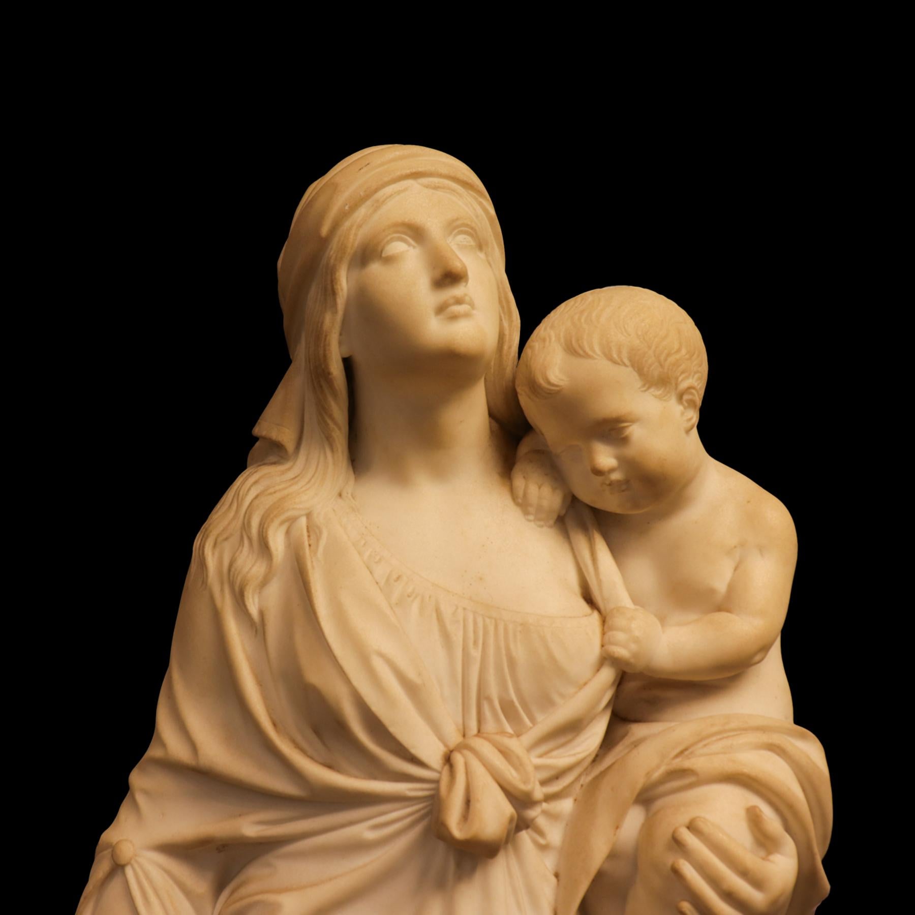 Skulptur von Hannah und Samuel aus weißem Carrara-Marmor von F. Andrei. Inv. E. (Klassisch-römisch) im Angebot