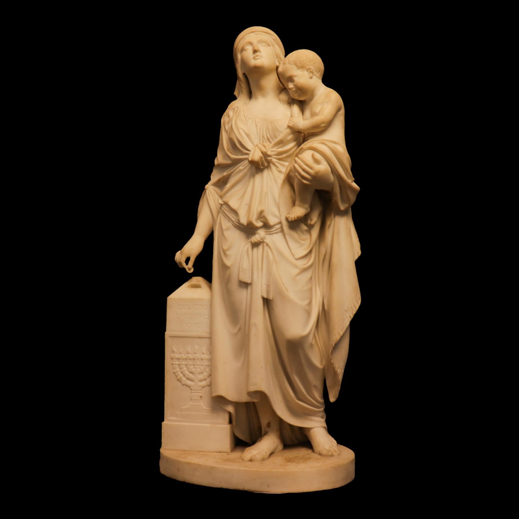 Skulptur von Hannah und Samuel aus weißem Carrara-Marmor von F. Andrei. Inv. E. (Italienisch) im Angebot