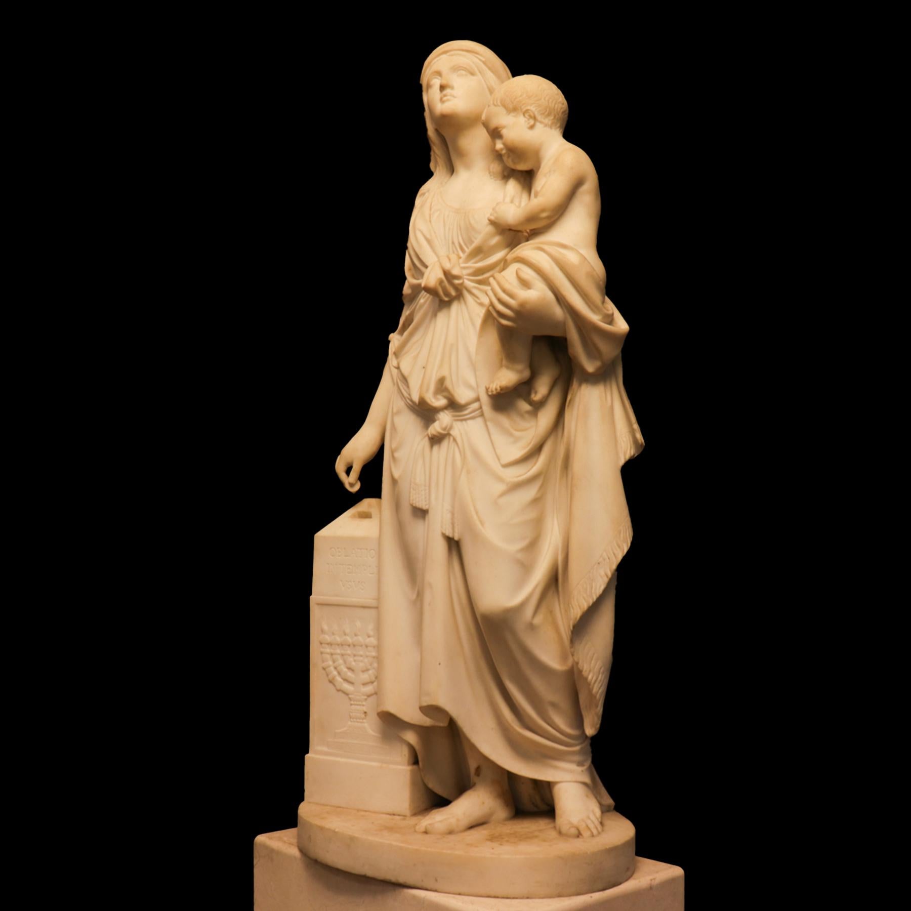 Skulptur von Hannah und Samuel aus weißem Carrara-Marmor von F. Andrei. Inv. E. im Angebot 1