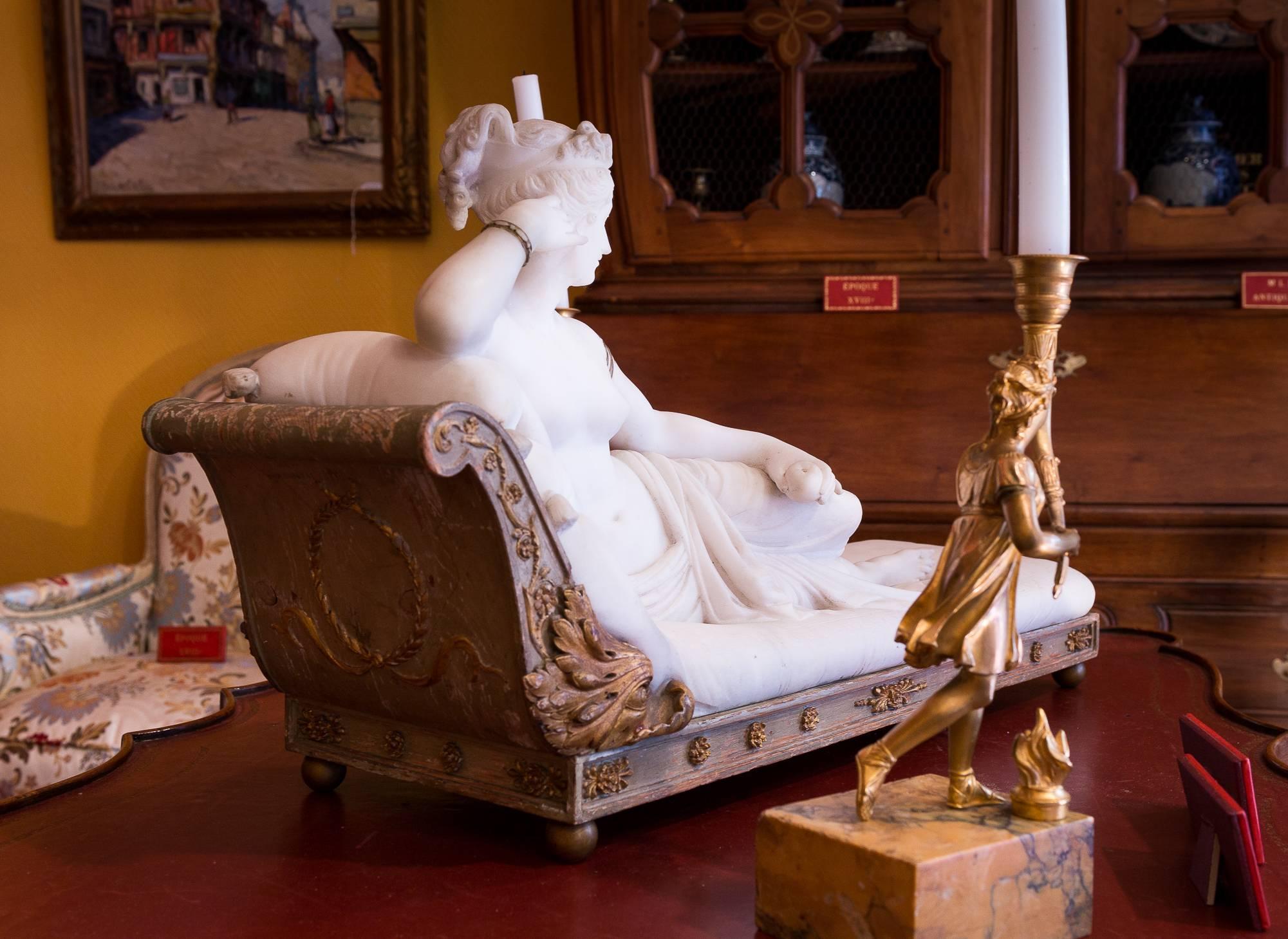 Empire White-Carrara Marble Sculpture, Pauline Bonaparte Borghese, circa 1850-1860