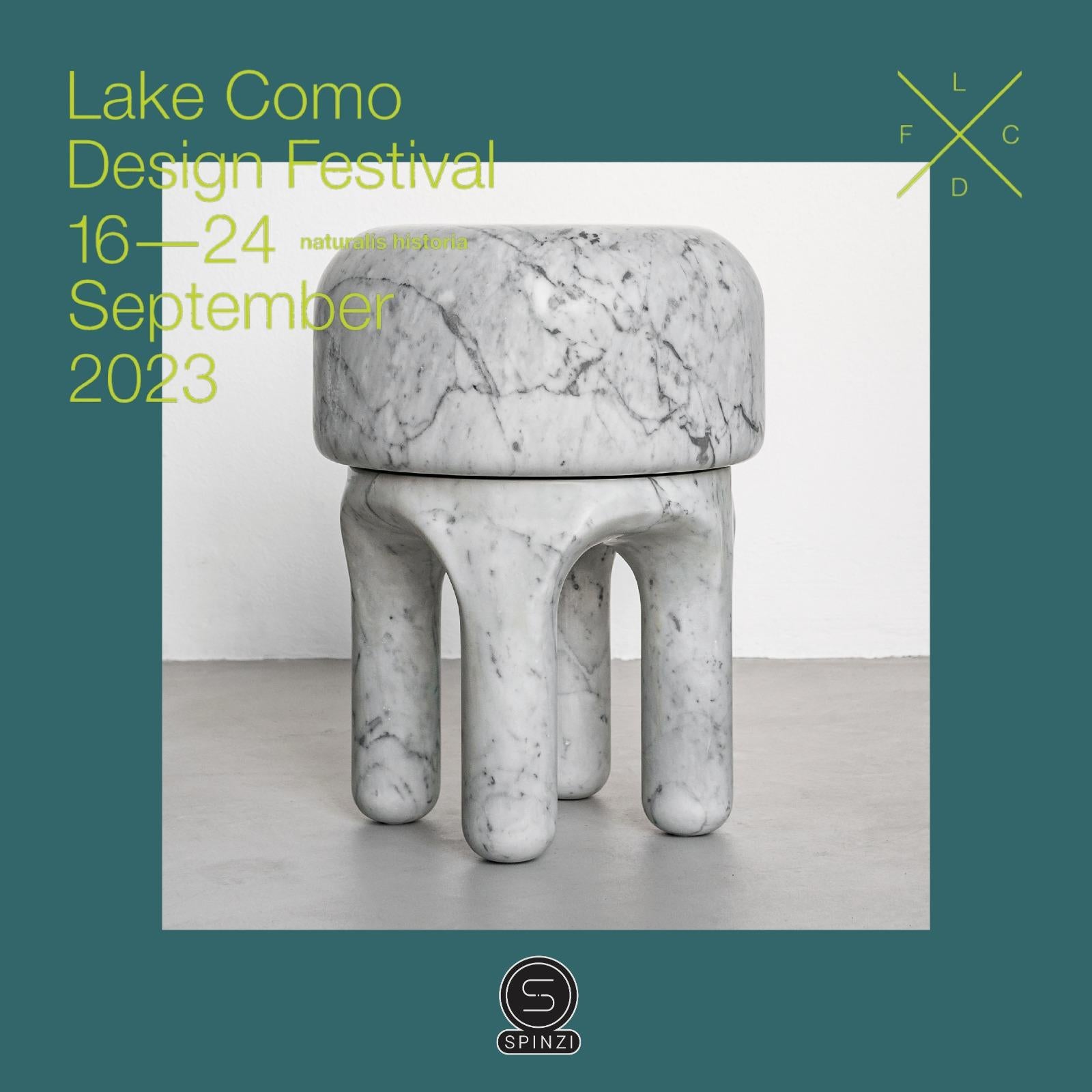White Carrara Marble Side Table - Collectible Italian Design, marble sculpture For Sale 5