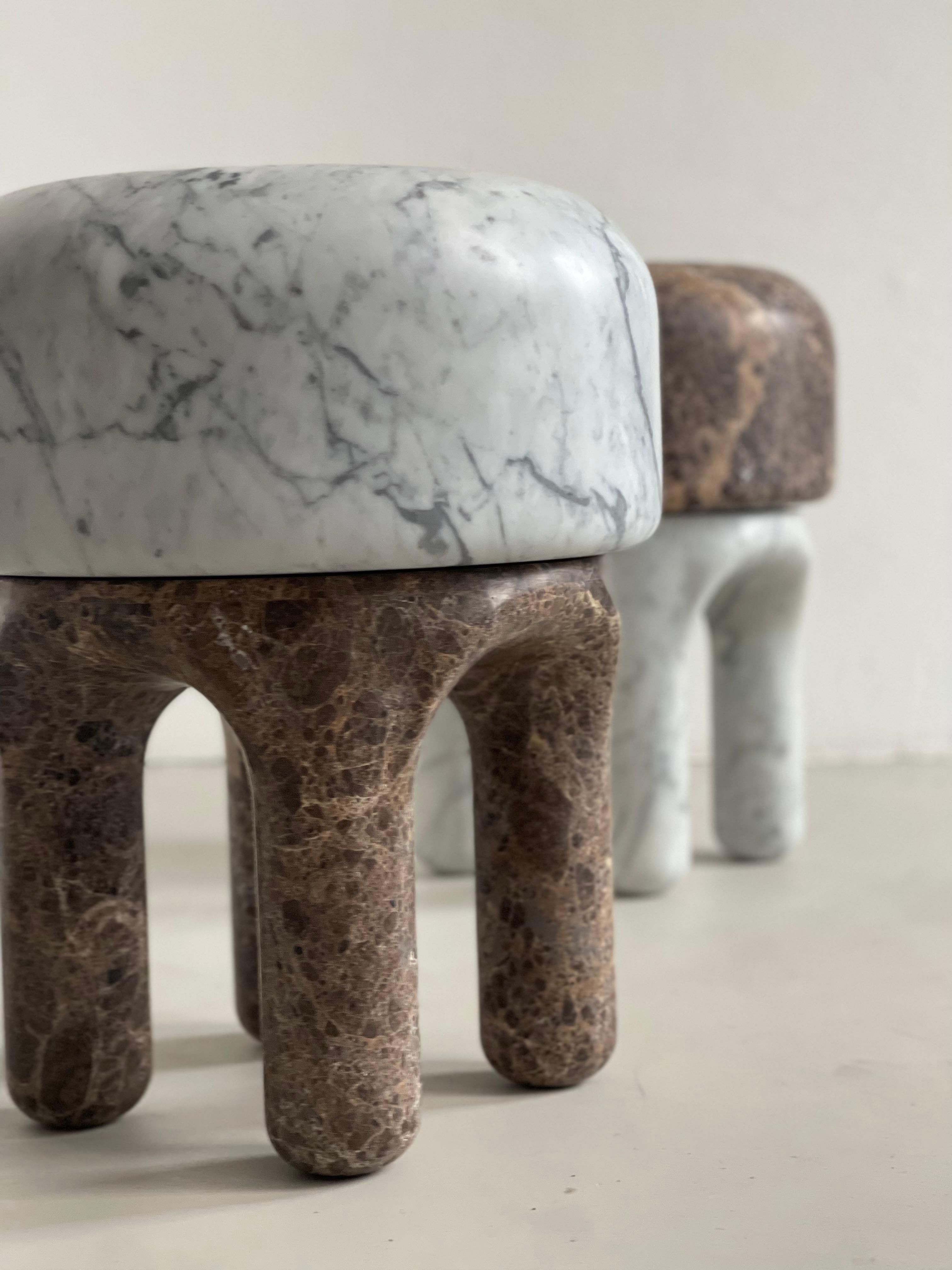 White Carrara Marble Side Table - Collectible Italian Design, marble sculpture For Sale 6