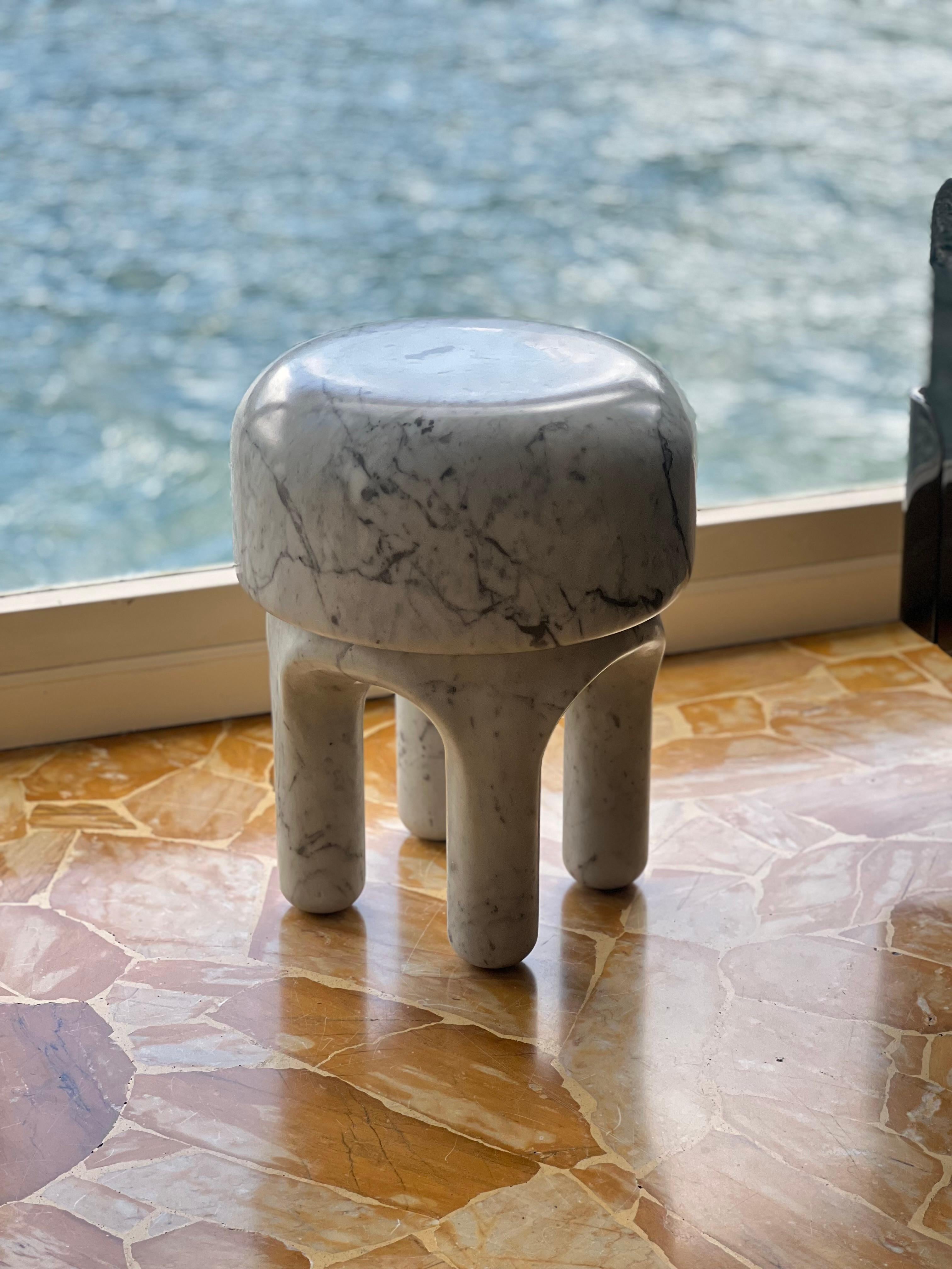 White Carrara Marble Side Table - Collectible Italian Design, marble sculpture For Sale 2