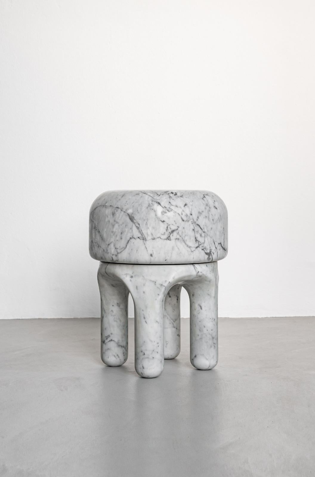 White Carrara Marble Side Table - Collectible Italian Design, marble sculpture For Sale 4