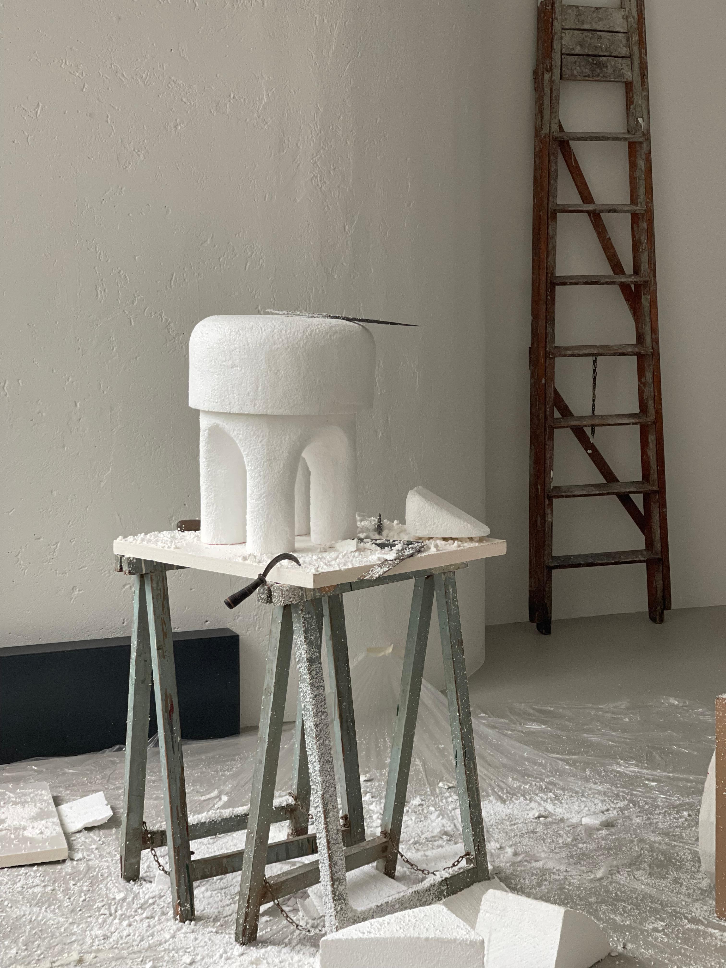 White Carrara Marble Side Table - Collectible Italian Design, marble sculpture For Sale 7
