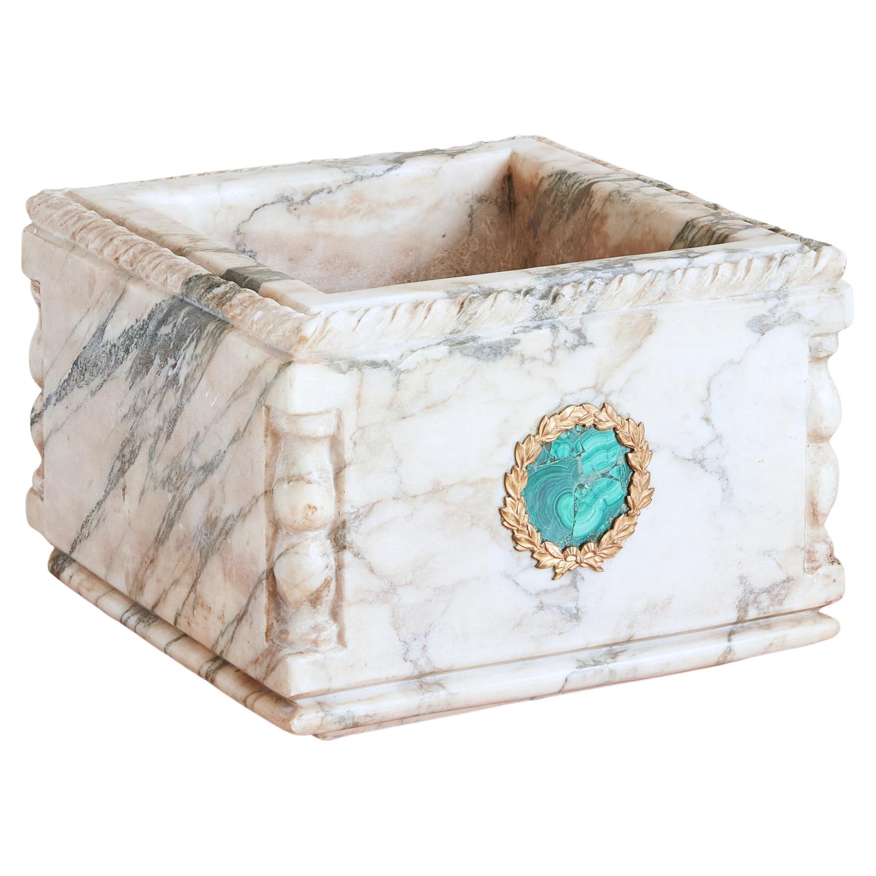 White Carrara Marble Square Planter, France 20th Century