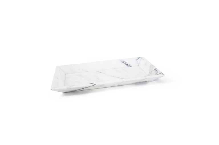 Hand-Crafted Handmade White Carrara Marble Tray / Plate with Edges For Sale