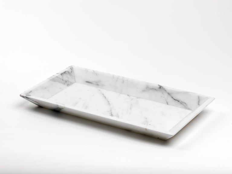 Handmade White Carrara Marble Tray / Plate with Edges For Sale 1