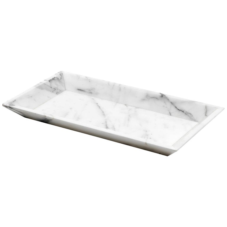 Handmade White Carrara Marble Tray / Plate with Edges For Sale