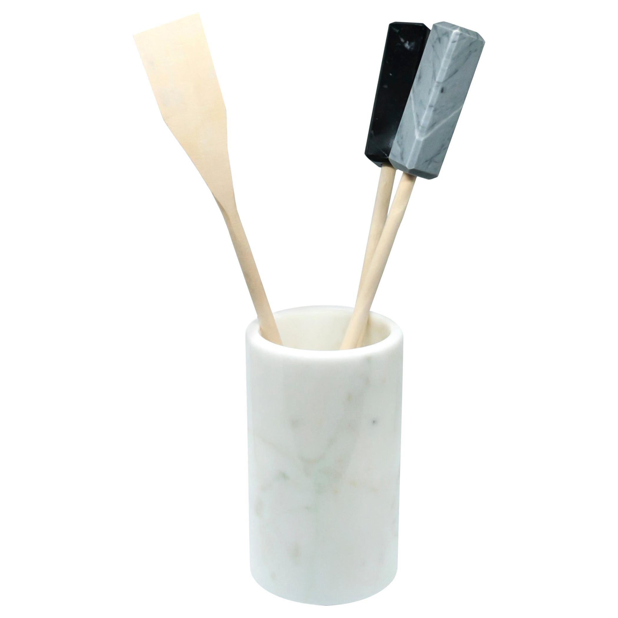 Handmade White Carrara Marble Utensil Holder