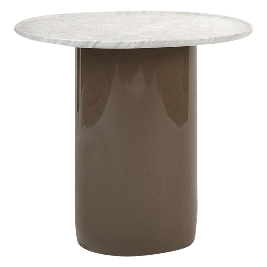 White Carrara Oval Marble-Top with Lacquered Base Side Table, B&B Italia