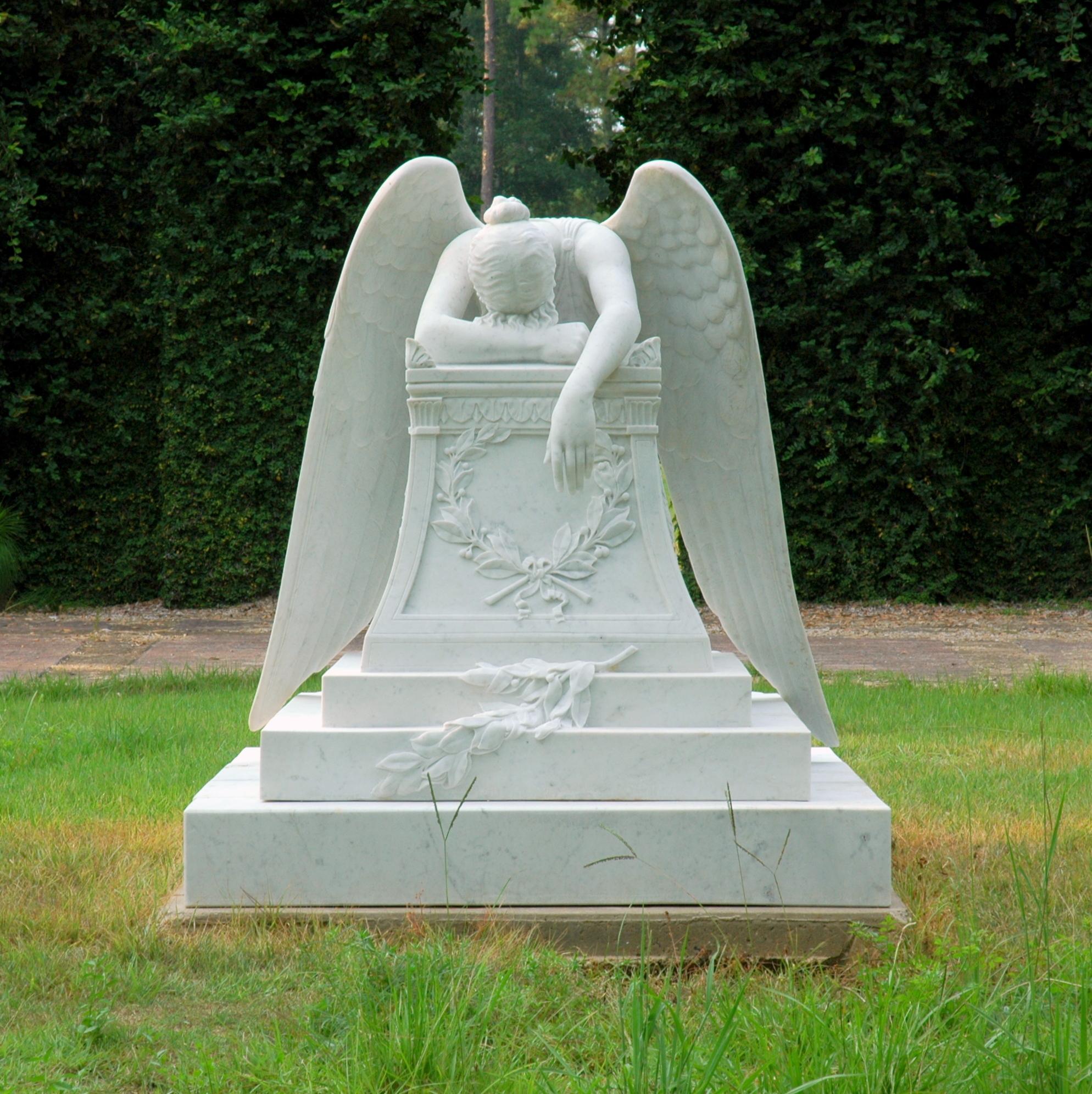 White Carrera Marble Angel of Grief Statue, Hand-Carved Reproduction,  For Sale 1