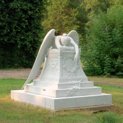 White Carrera Marble Angel of Grief Statue, Hand-Carved Reproduction,