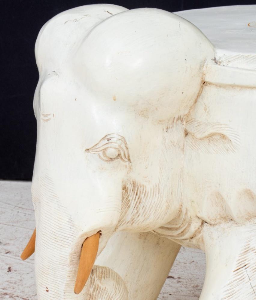 20th Century White Carved Elephant Stool For Sale
