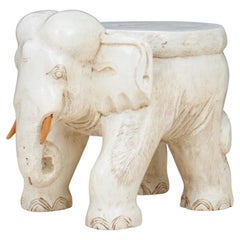 Retro White Carved Elephant Stool