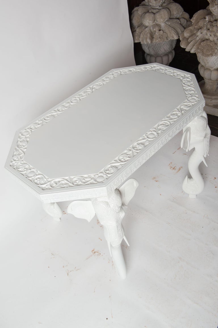 White Carved Wood Elephant Table For Sale 2