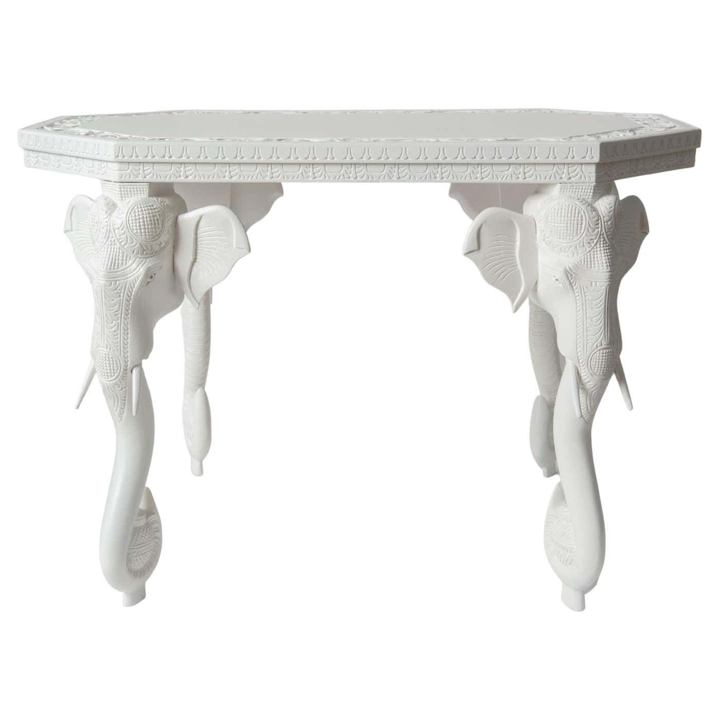 Elephant Tablo White Carved Wood Elephant Table For Sale at 1stDibs