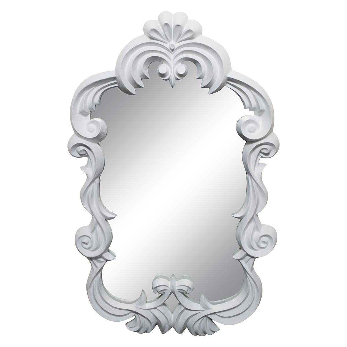 Carved wood mirror with scrolled 