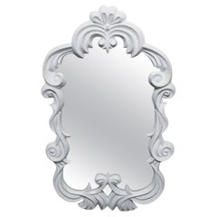 White carved wood mirror