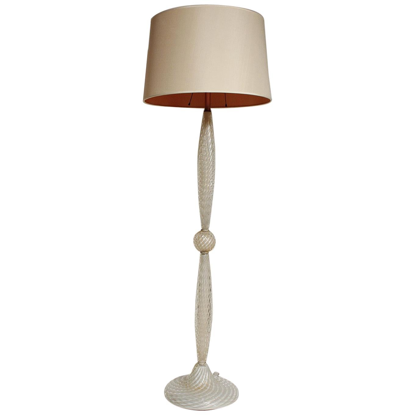 White Cased Murano Glass Floor Lamp with Gold Leaf Inclusions, circa 1950