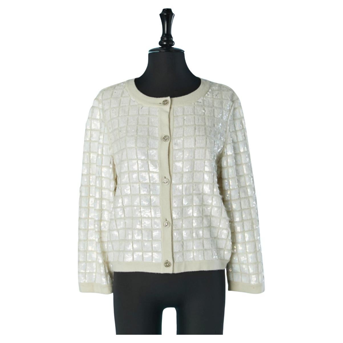 Cardigan en cachemire blanc avec paillettes CHANEL