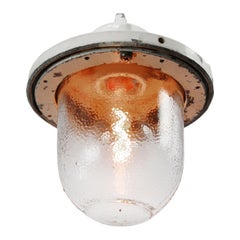 White Cast Aluminum Vintage Industrial Ribbed Glass Hanging Lamps