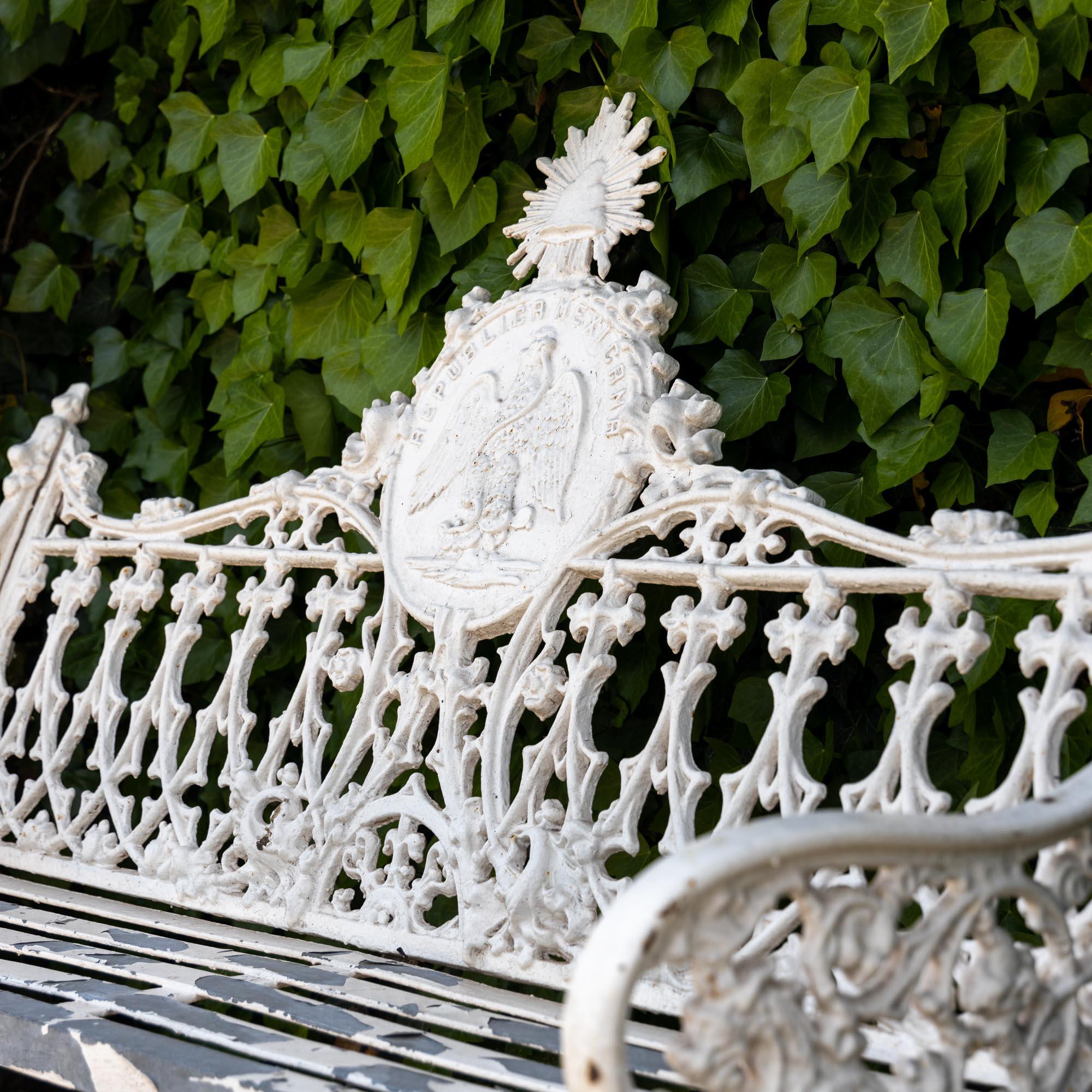 Cast White cast iron garden bench, 20th century For Sale