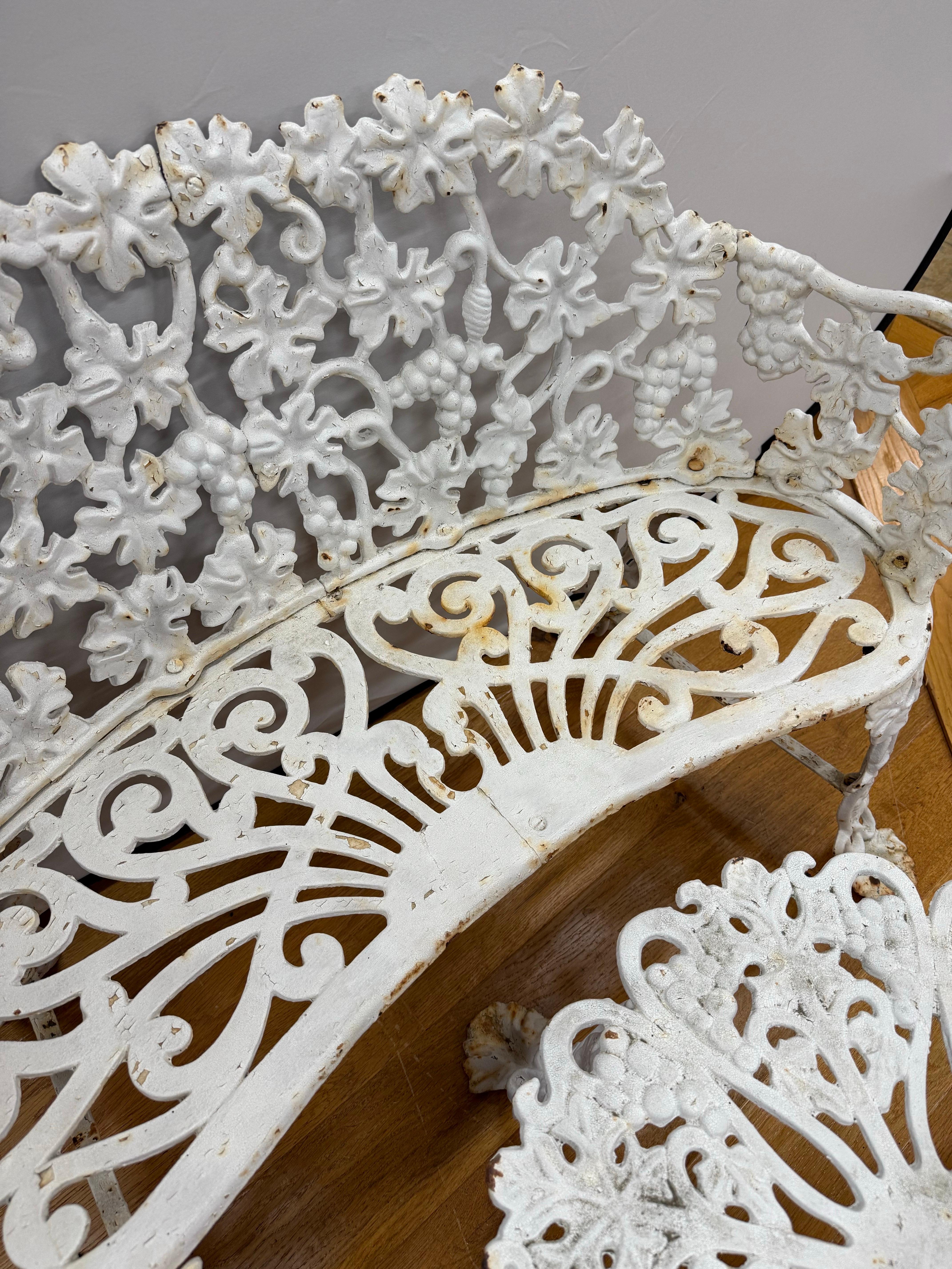 White Cast Iron Grapevine Bench and Table Set Combo For Sale 3