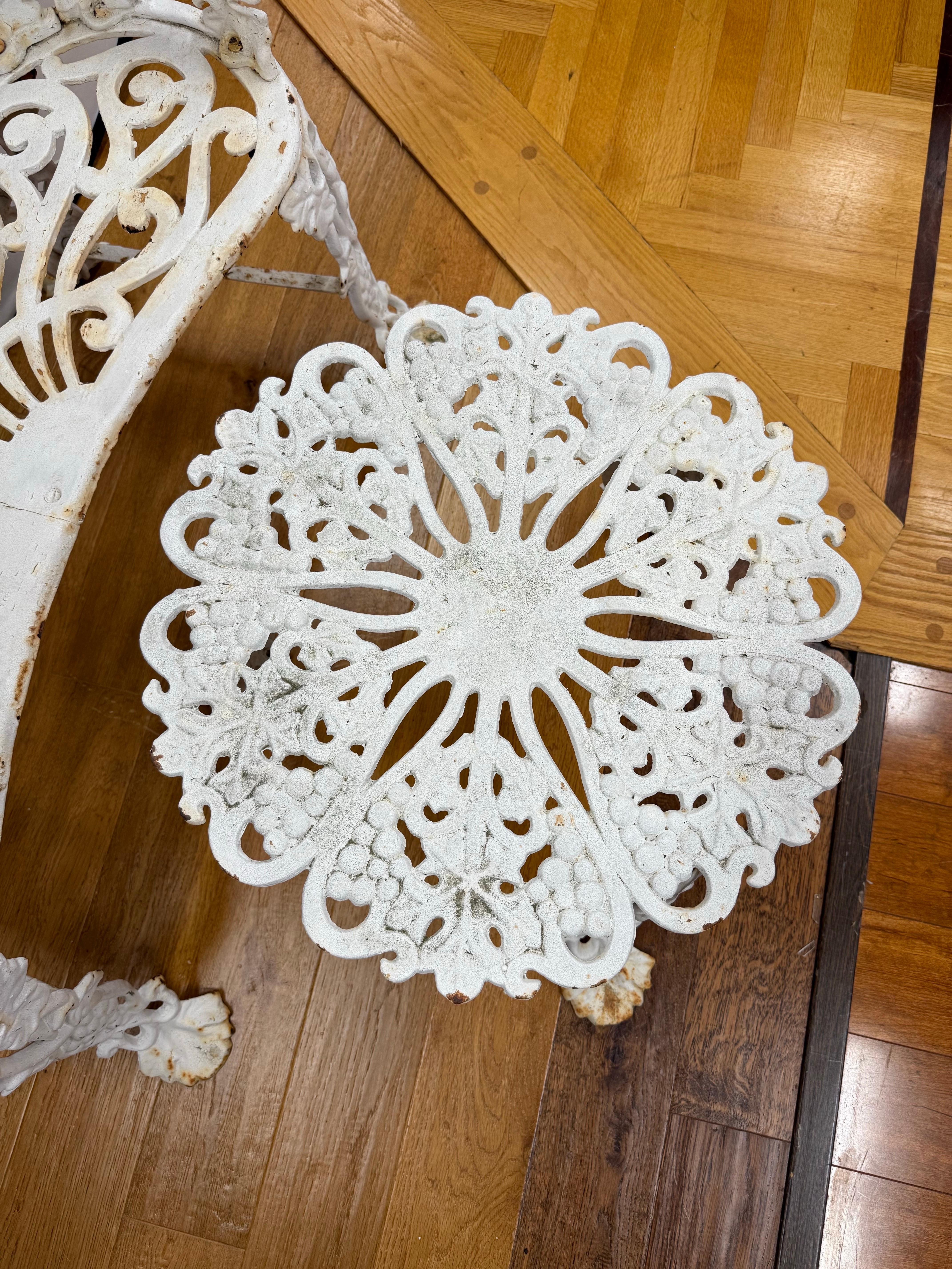 White Cast Iron Grapevine Bench and Table Set Combo For Sale 4
