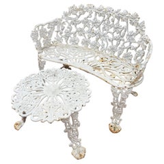 White Cast Iron Grapevine Bench and Table Set Combo