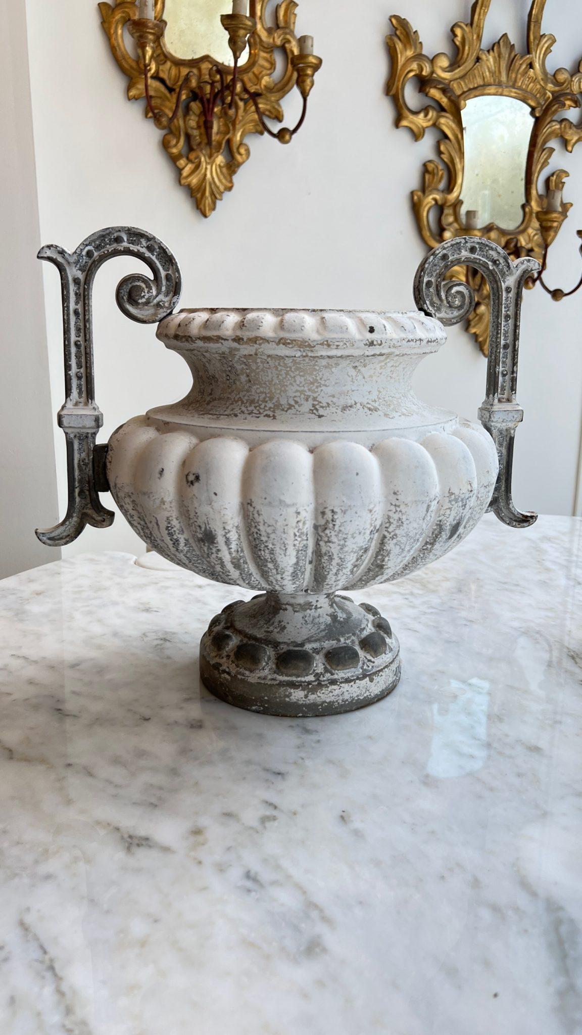 French White Cast Iron Jardiniere For Sale
