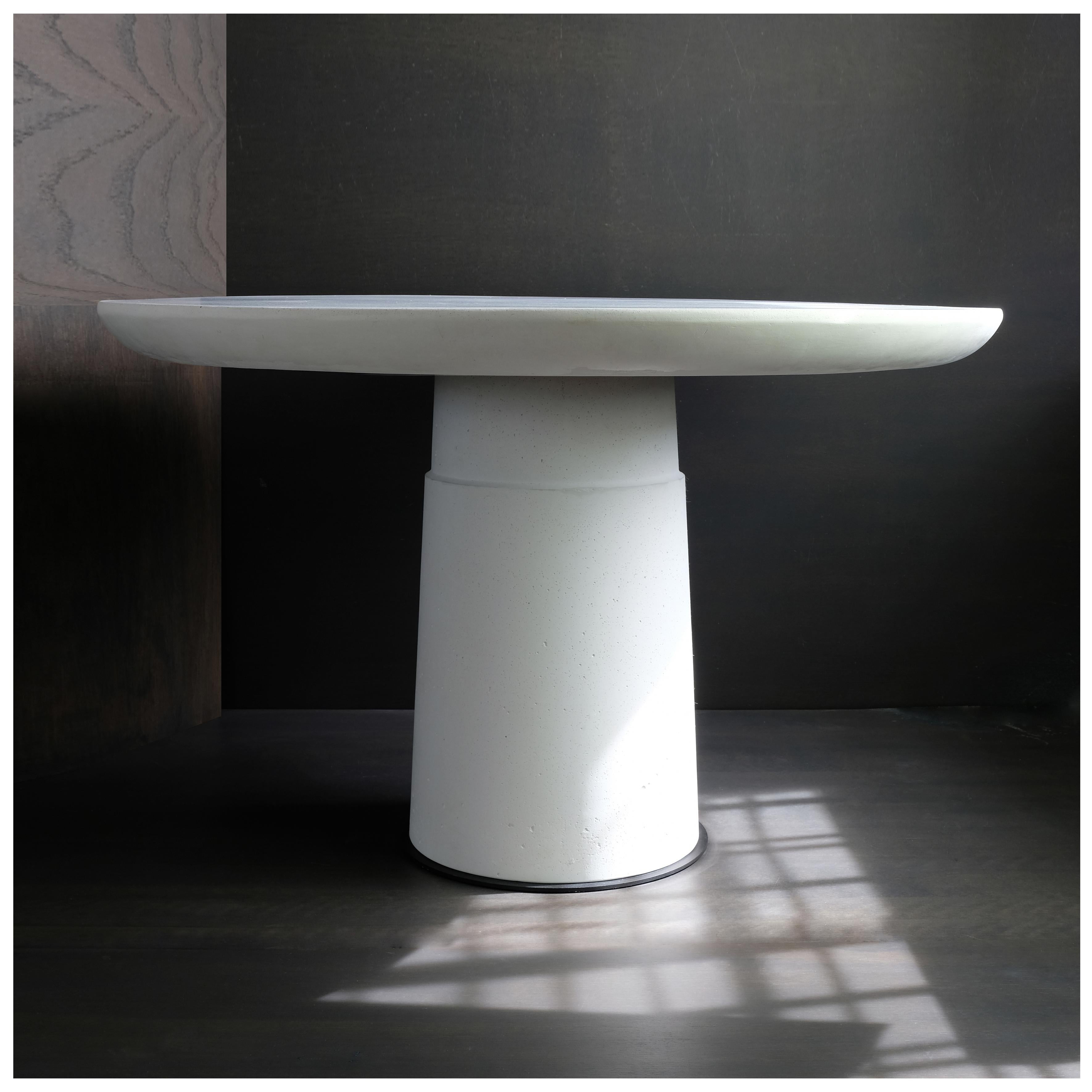 Minimalist White Dining Table Poise, Customizable Modern Organic Cast Stone by Alentes For Sale