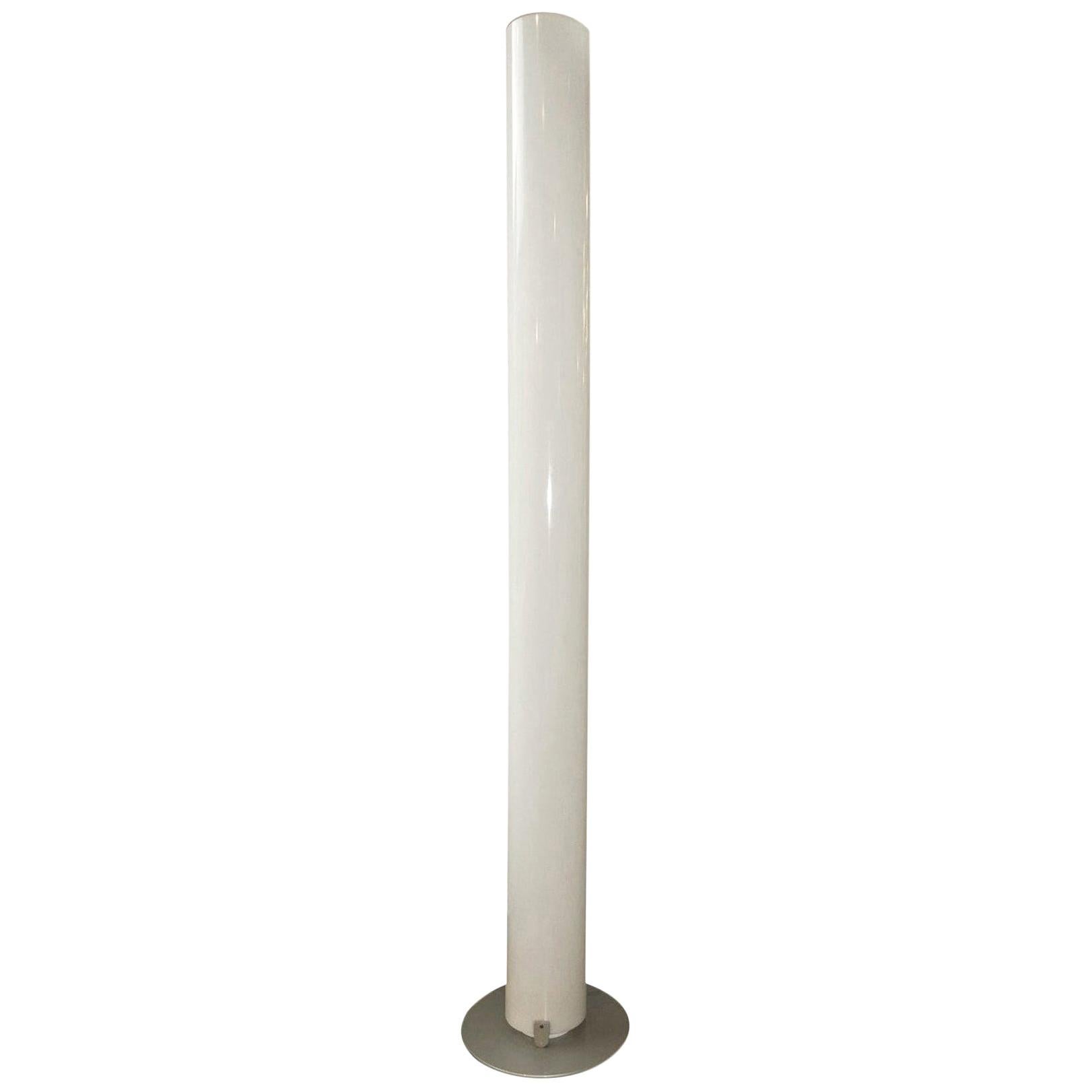 White Castiglioni Stylos Floor Lamp with Metal Base and Upper and Lower Lighting