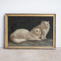 White Cat Portrait Original Antique Oil Painting, Attributed to Arthur Heyer