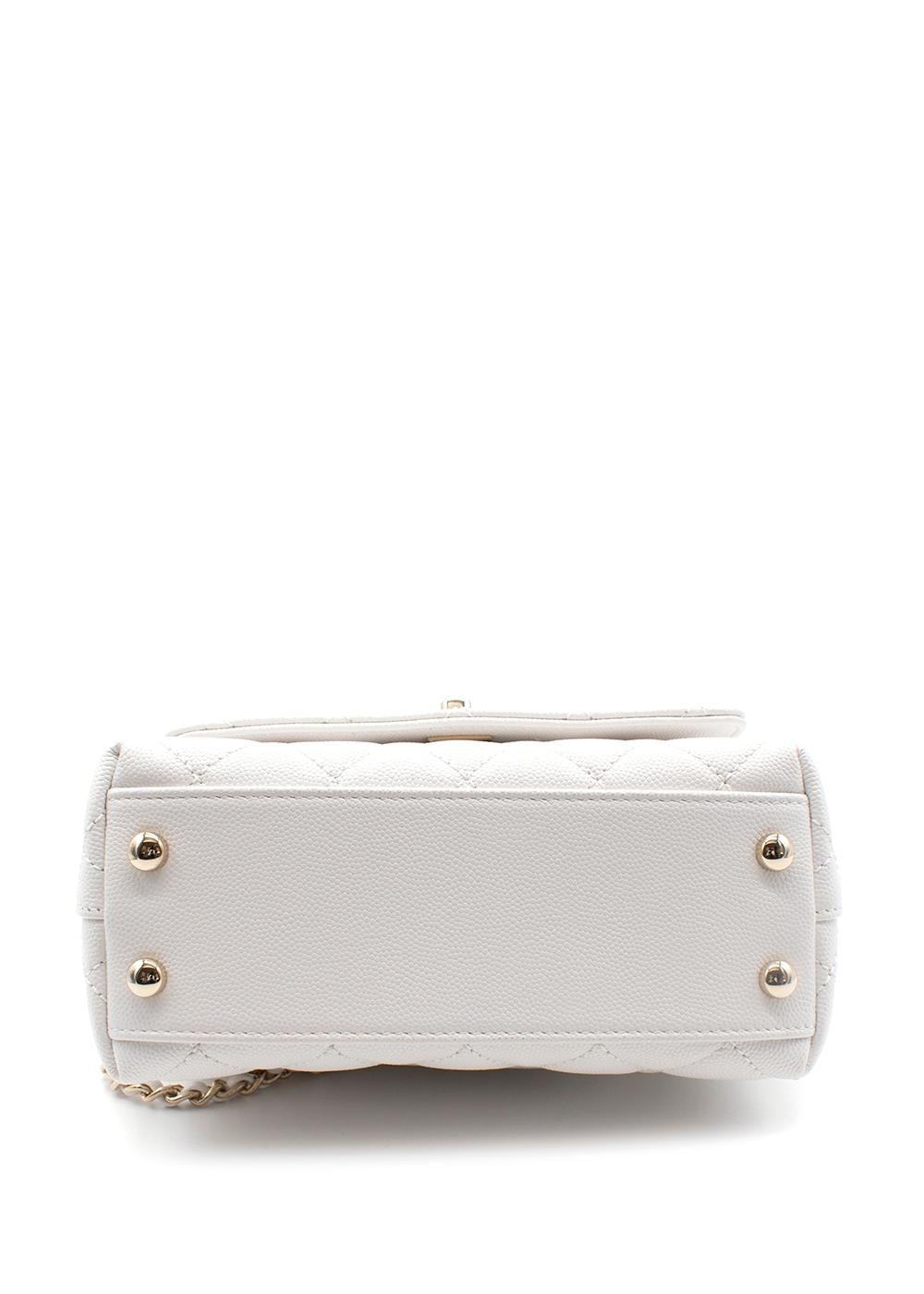 White Caviar Leather Mini Coco Top Handle Flap Bag For Sale 6