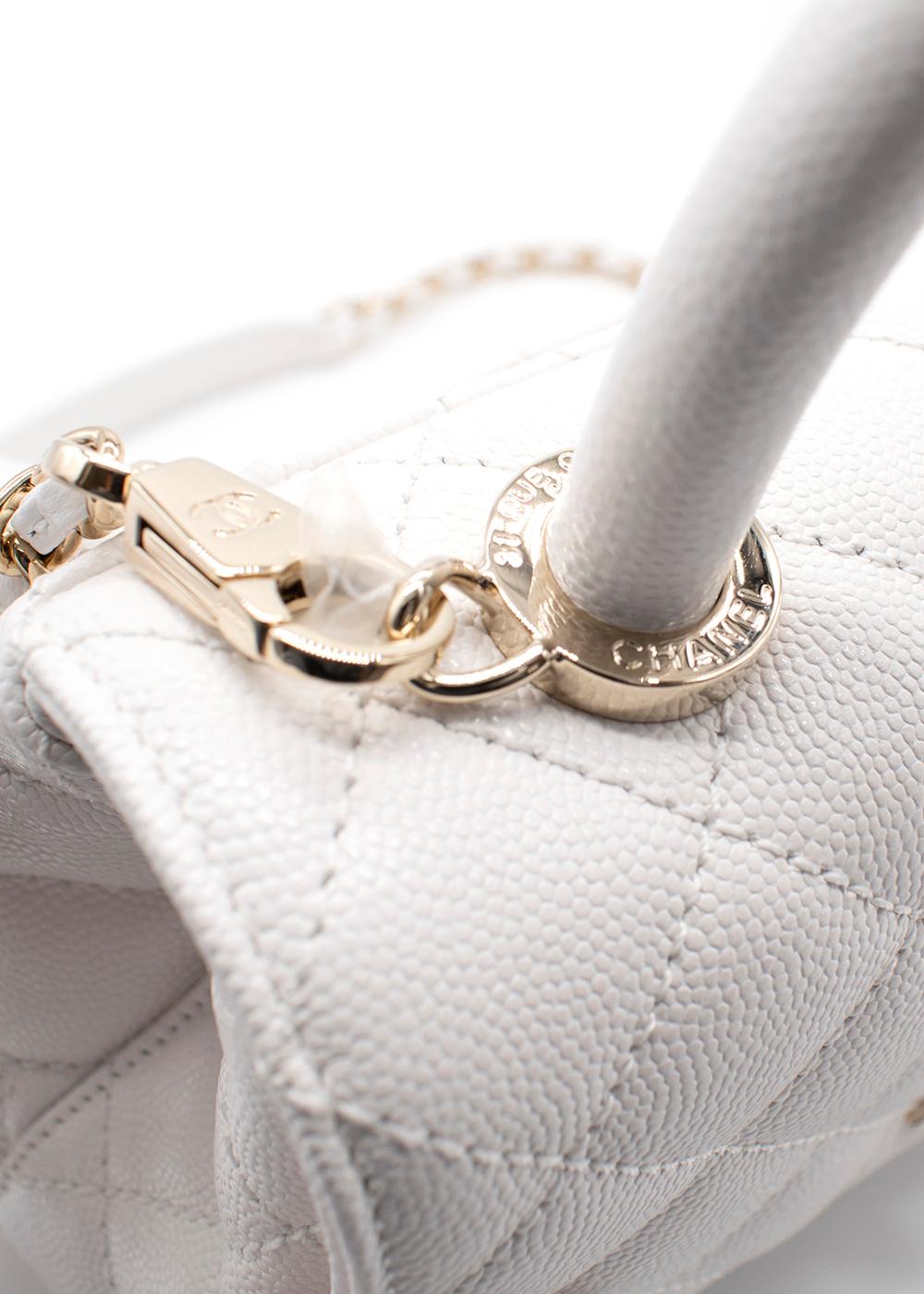 White Caviar Leather Mini Coco Top Handle Flap Bag In New Condition For Sale In London, GB