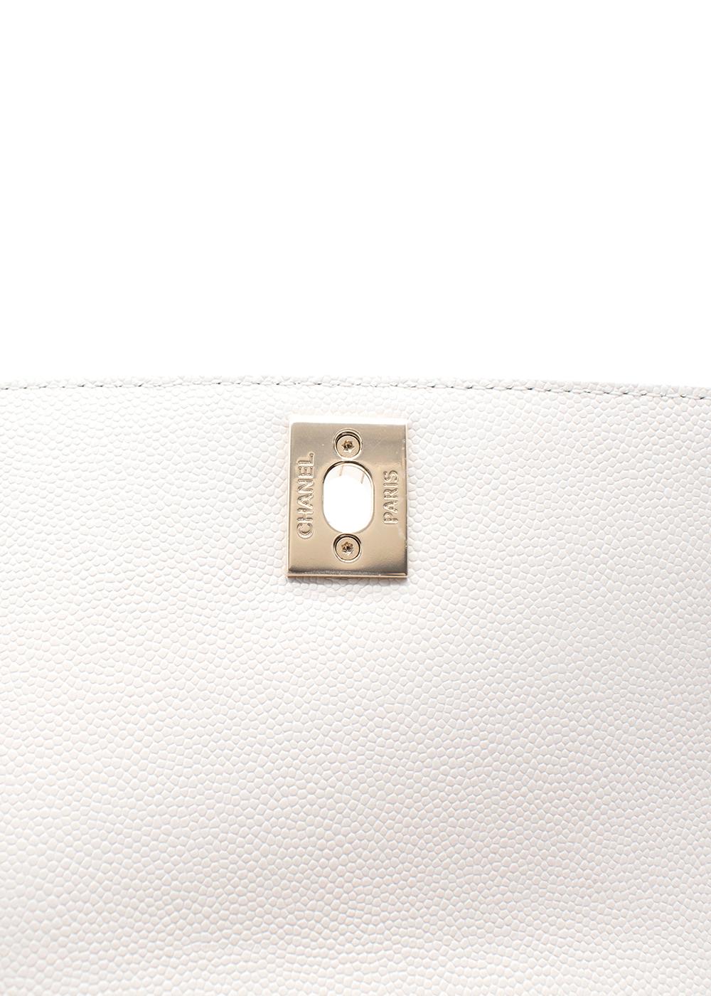 White Caviar Leather Mini Coco Top Handle Flap Bag For Sale 1