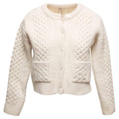 White Celine Cashmere Cable Knit Cardigan Size US S