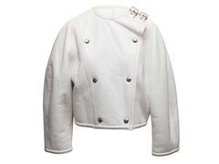 White Celine Double-Breasted Shearling Jacket