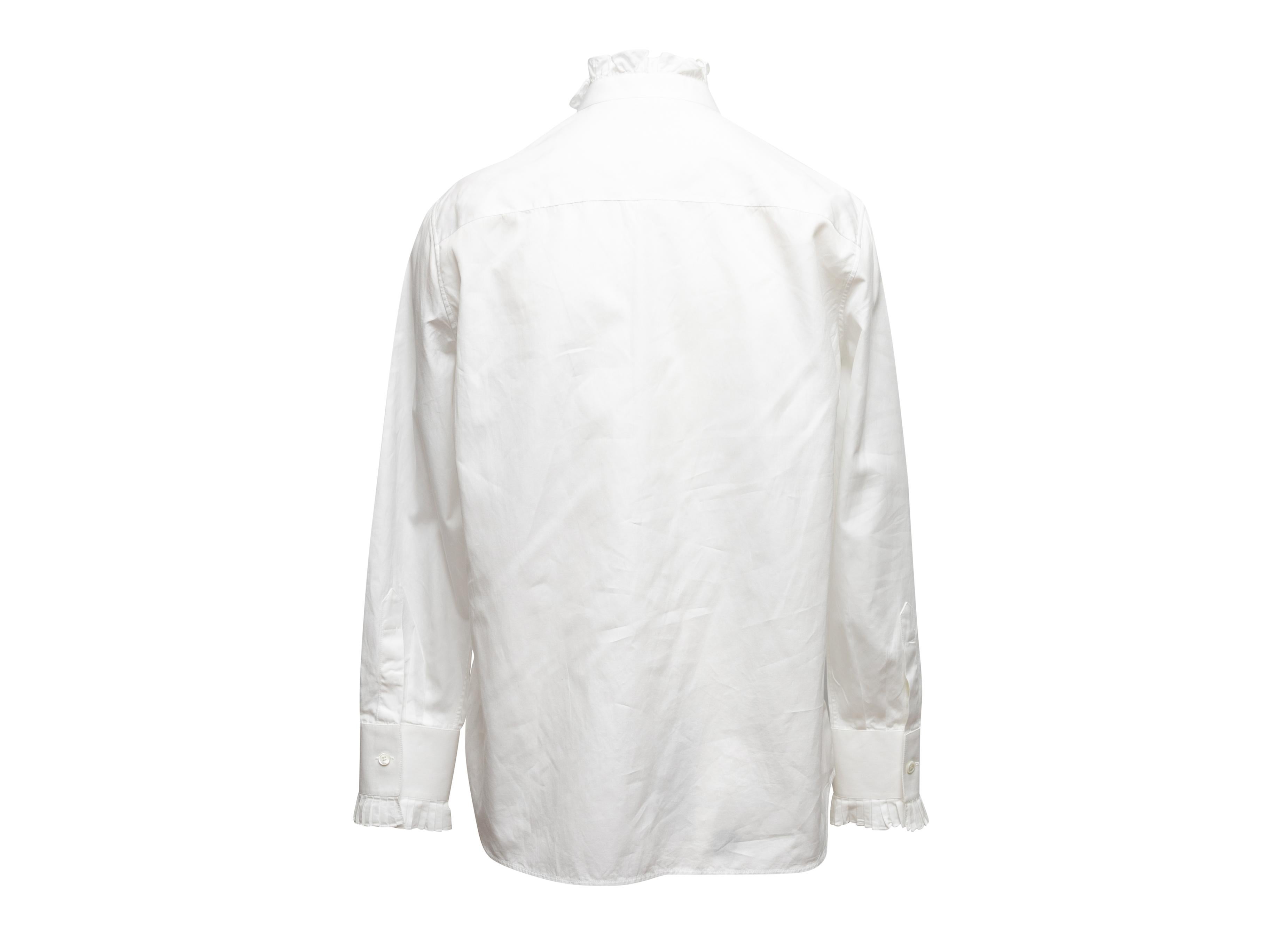 White Celine Ruffle-Trimmed Button-Up Top In Excellent Condition In New York, NY